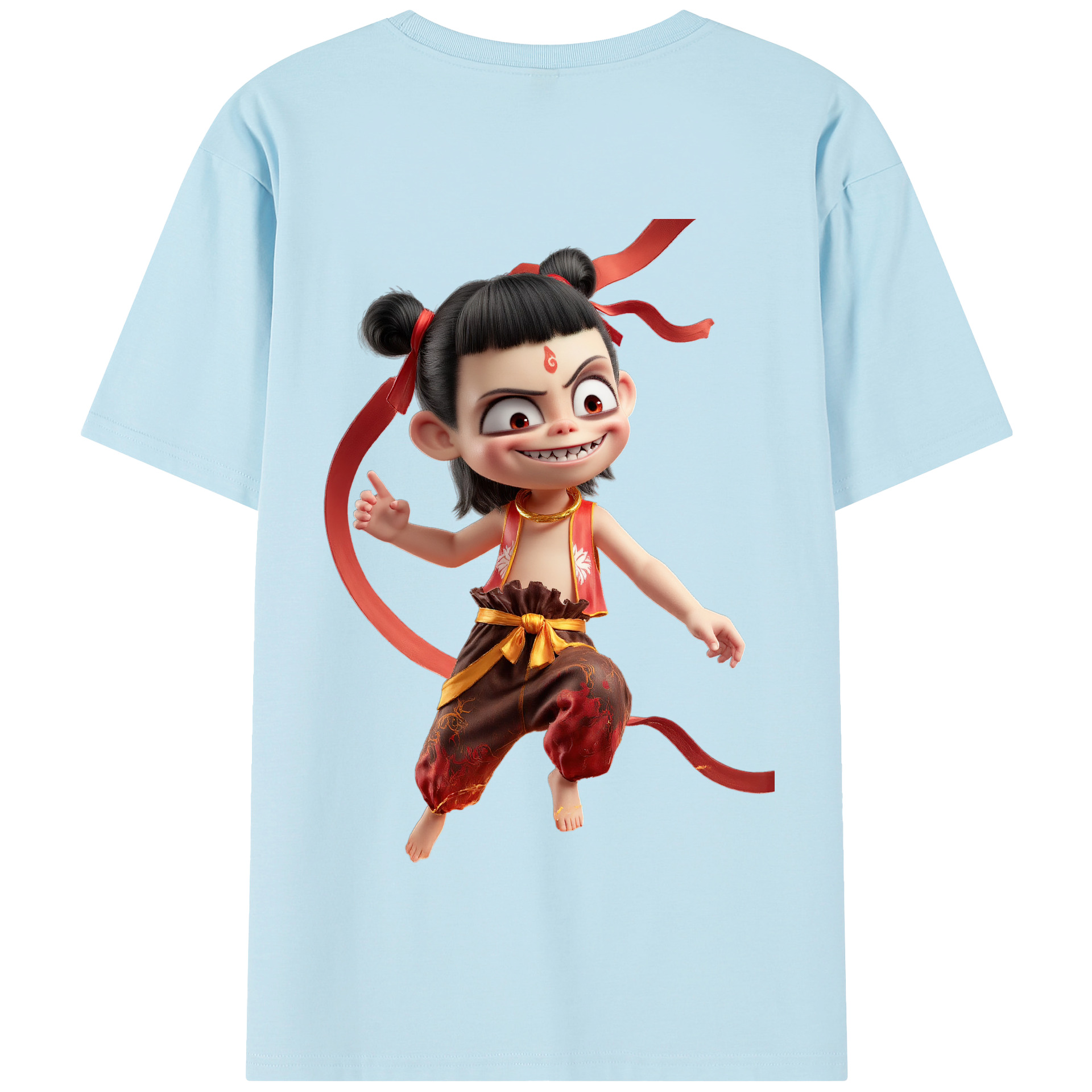 （画像用） Ne Zha 2 ナタ 魔童の大暴れ 綿100％半袖Tシャツ（背面プリント）